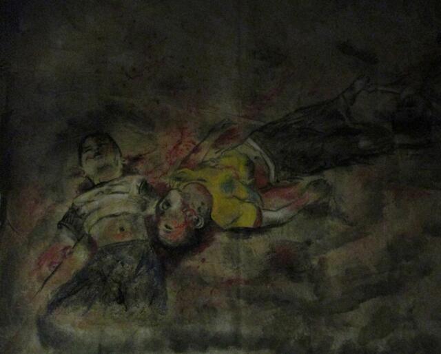 2581  P 3806  Bombenopfer, Pastell und Deckfarben, 77 X 65 cm, Augsburg, 10.4.2017