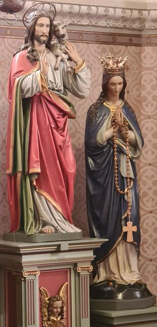 Statuen Jesus der gute Hirte und Gottesmutter