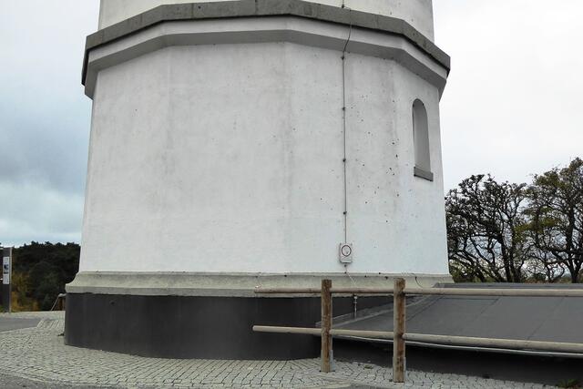 Hier aus einiger Entfernung am Gebäudesockel.