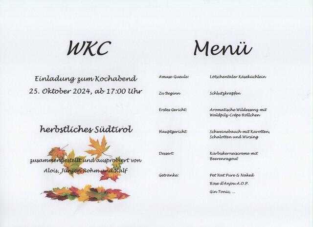 Die Menükarte des Kochabends.