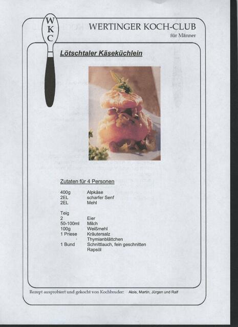 Das Rezept nach dem Alois Moosmüller die Käseküchlein zubereitete, hier die Zutaten.