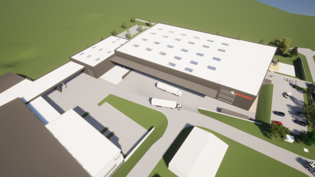 Blick von oben auf das neue Gebäude von OilQuick. | Foto: Ott Architekten