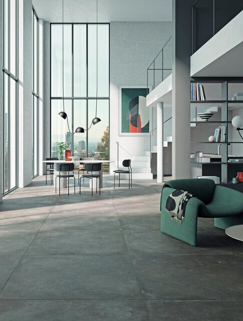 XXL-Fliesen im trendigen Estrich-Look schaffen Großzügigkeit in offenen Wohnkonzepten.
 | Foto: DJD/Deutsche-Fliese.de/Gepadi