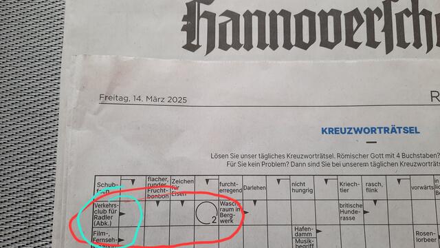 Geschafft! Der "Verkehrsclub für Radler" hat es in das HAZ-Kreuzworträtsel geschafft. Und die Lösung (mit vier Buchstaben) ist ... ? Na???? | Foto: R.S. auf 🚲-Tour.