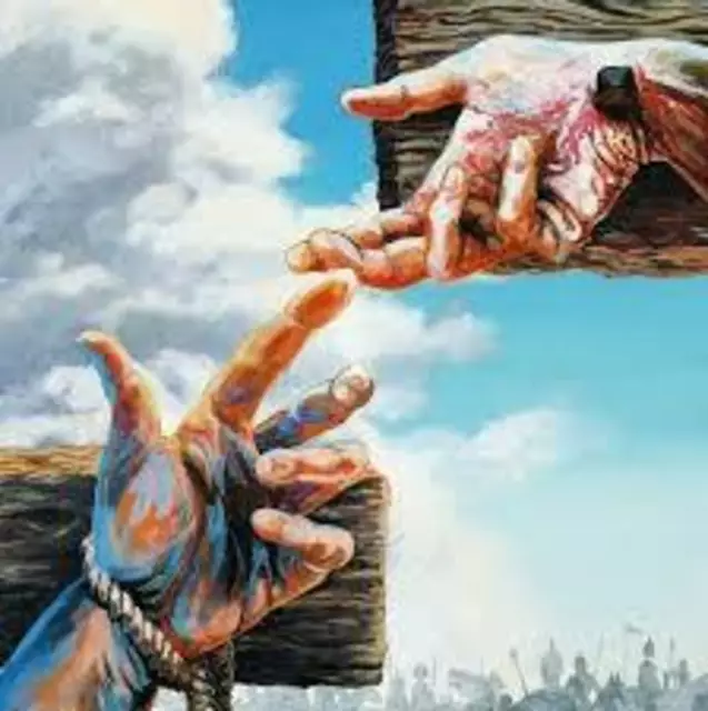 Hand Jesu berührt die des Schächers Dismas am Kreuz | Foto: © Bild: www.reineherzen.de CC 