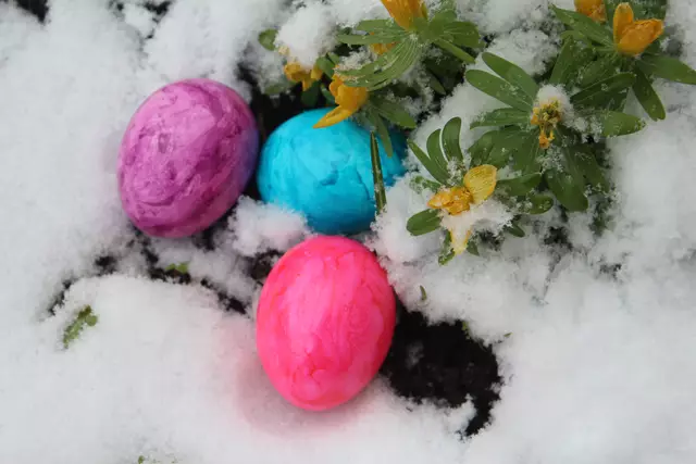 Ostereier suchen im Schnee. Lang ist's her. Es war 2018