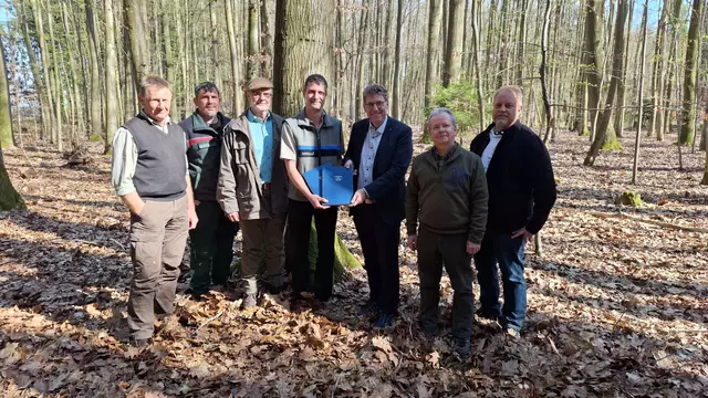 Das Bild zeigt: (von links) Josef Graf, Thomas Zimmermann, Michael Schraudy, Johannes Kutter, Martin Brenner, Joachim Peitzsch, Sven Walheim (Sachbearbeiter Forst bei der Stadt Burgau). | Foto: Stadt Burgau
