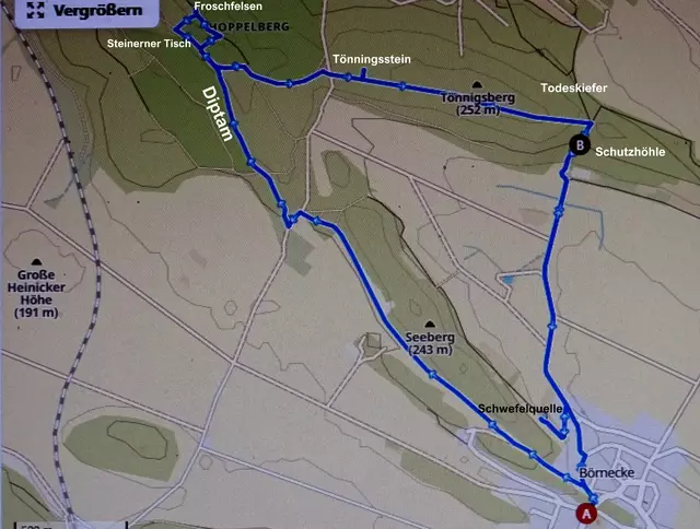 Streckenverlauf der Diptam Wanderung