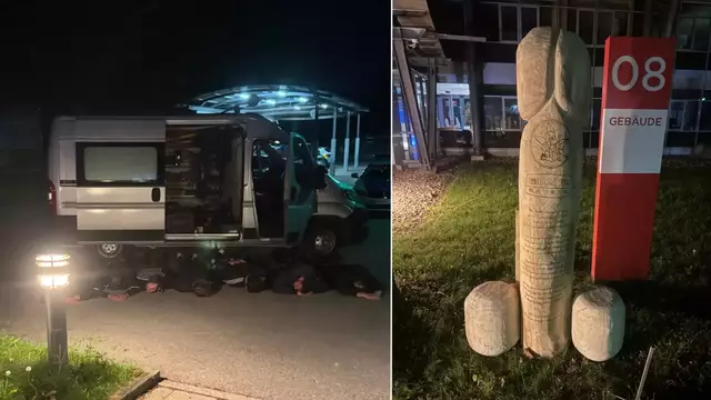 In einer Nacht-und-Nebel-Aktion stellten die acht vermummten Männer aus Gennach den Holzpenis vor dem ANTENNE BAYERN-Gebäude in München auf und lösten einen Polizei-Einsatz aus. Nun wurde der Phallus von dem Radiosender an eine Kinderwunschklinik versteigert.  | Foto: ANTENNE BAYERN_Schwabmünchner Holz-Penis