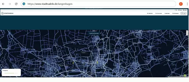 Die Hitzestellen "A = 1" und "B = 2" sind kommentiert, der Rest folgt!! Heatmap des Radverkehrs in der Stadt Langenhagen während des Stadtradelns 2025: Die Bilder der einzelnen Radfahr-Hotspots in Langenhagen findest Du oben, und begleitende Kommenrate / Berurteilungen / Erwartungen unten im Text. Neugierig geworden? | Foto: Stadtradeln (Screenshot des Stadtradeln-Gebietes auf dem Gelände der Stadt Langenhagen)
