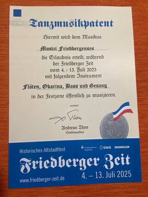 aktuelles Musikpatent | Foto: FdhB (Freunde des historischen Brauchtums nV)