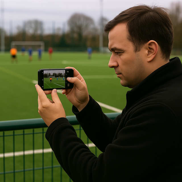 „Immer an der Linie: Leserreporter im Einsatz für den Vereinsfußball – mit dem Handy als Redaktion.“ | Foto: Foto: Microsoft BING/KI