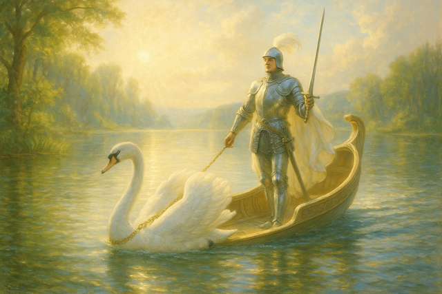 Seht! Seht! Welch ein seltsam Wunder! Wie? Ein Schwan?
Ein Schwan zieht einen Nachen dort heran!
Ein Ritter drin hoch aufgerichtet steht!
Wie glänzt sein Waffenschmuck! Das Aug' vergeht
vor solchem Glanz! Seht, näher kommt er schon heran!
An einer goldnen Kette zieht der Schwan!

(Richard Wagner, Lohengrin)