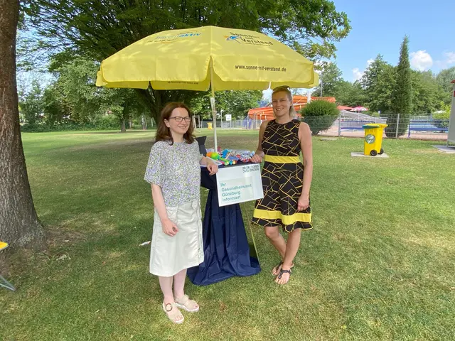 Maria Breitschädel (links) und Sabrina Weißenberger informieren im Rahmen der Kampagne „Sonne(n) mit Verstand“ über Hautschutz.  | Foto: Benjamin Sigmund/Landratsamt Günzburg 