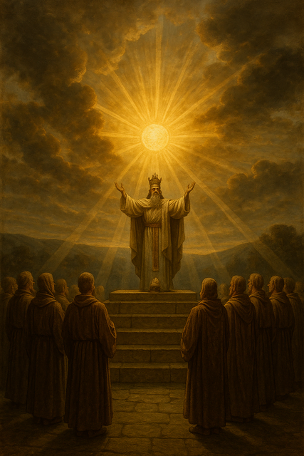 Die Strahlen der Sonne vertreiben die Nacht,
Zernichten der Heuchler erschlichene Macht.

Heil sey euch Geweihten! Ihr drangt durch die Nacht,
Dank sey dir, Osiris und Isis, gebracht!
Es siegte die Stärke, und krönet zum Lohn
Die Schönheit und Weisheit mit ewiger Kron'.

(Wolfgang Amadeus Mozart, Die Zauberflöte)