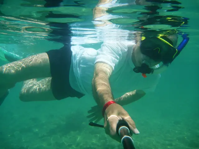 Der Schnorchler  mit High Tech Ausrüstung im Roten Meer.
