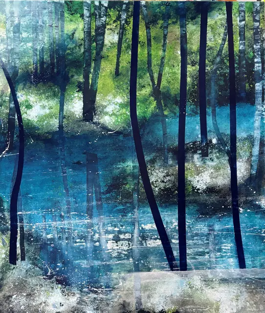 Gabriele Lockstaedt, Naturschutz, 2025, Pigmente, Tape, Acryl auf Leinwand, 140 x 120 cm | Foto: Gabriele Lockstaedt