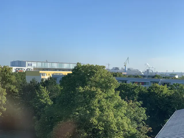 Der Kreuzliner „Disney Adventure“ (hinter dem Mega-Kran) bestimmt das Stadtpanorama von Wismar. Foto: Helmut Kuzina