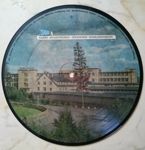 Eine Werbeschallplatte von SABA - diese Platte ist seit einiger Zeit im Besitz des Radio- und Telefonmuseums Wertingen.