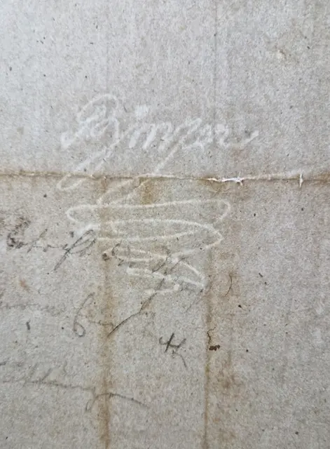 Wasserzeichen von einem Brief aus dem Jahr 1824
Hergestellt von der Papiermühle Binzer in Hatzfeld/Eder