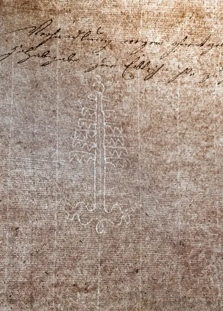 Wasserzeichen von einem Brief aus dem Jahr 1806 
Hergestellt von der Papiermühle Binzer in Hatzfeld/Eder