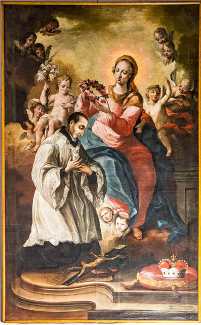 Das Gemälde des Friedberger Malers Sigismund Reis von 1771 mit dem Hl. Aloysius von Gonzaga strahlt nach der Restaurierung  in der Farben, wie der Maler es gemalt hat. | Foto: FSeventfoto