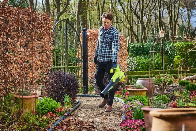 Vor allem das Laub macht im Herbst viel Arbeit. Ein Akku-Laubbläser schafft es schneller weg und entfernt Blätter auch leichter von Kieswegen und Co..
 | Foto: djd-k/Ryobi