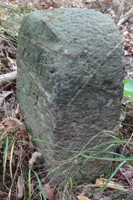 dieser Grenzstein bekundet die Grenze zwischen den Amt Falkenstein und dem Amt Ballenstedt am Falkenweg