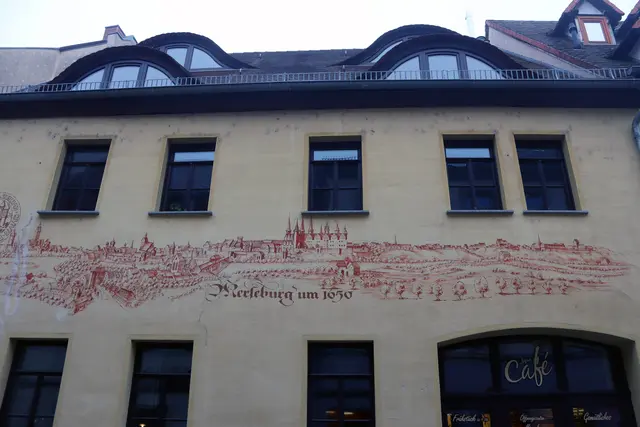 Merseburger  Gotthard Straße, Künstler Heinz Krüger, Grafiker, geb. 1925
Kupferstich von Matthaeus Merian , 1650