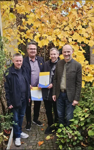 von links nach rechts Markus Hein (Schifferstadt) Pastoralreferent Markus Drößler (Aichach), Pfarrer Herbert Gugler (Aichach), Christian Schulz (Schifferstadt) 