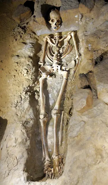 Skelett in den Gewölben des St. Marienmuseums auf dem Münzenberg