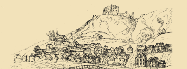 Das Herrenhaus (Hatzfelder Hof) genannt ganz links.