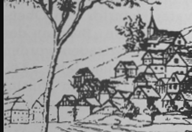 Gebäude ganz links war das Herrenhaus von Hatzfeld