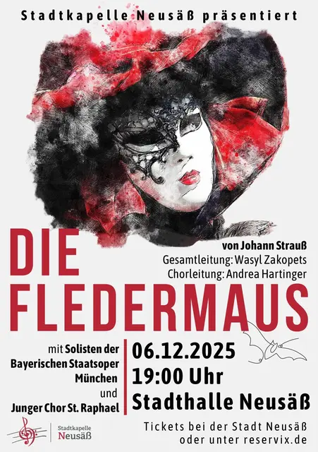 Konzertplakat der Stadtkapelle Neusäß e.V. - Die Fledermaus von Johann Strauß | Foto: Stadtkapelle Neusäß e.V.