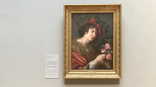 „Hirtenknabe mit Blumen“ von Paulus Moreelse (1571 – 1638) aus dem Jahr 1627. Der Utrechter Maler stellt ein sorgenfreies Zeitalter dar, in dem man sich ohne Arbeit der Liebe widmen konnte: Der junge Mann überreicht seiner Auserwählten einen Strauß Rosen. Foto: Helmut Kuzina