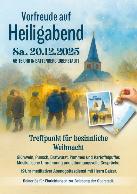 Ankündigung für  "Vorfreude auf Heiligabend" am 20.12.2025, gestaltet von Nadine Birkenbusch nach einem Entwurf von Isabell Riverso. 