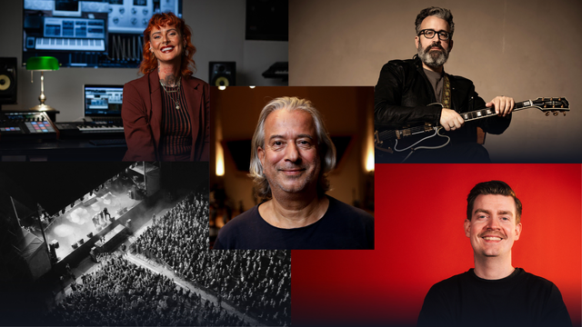 Die Neuzugänge auf der Online-Plattform ZeixDir! der Fachstelle Pop des Bezirks Schwaben: Jennifer Weist (links oben), Uwe Bossert, (rechts oben), Peter Schmidt (Mitte), Magnus Textor (rechts unten) und Maik Strübe (live, links unten)  | Foto: Jennifer Weist: Bezirk Schwaben Uwe Bossert: Oliver Look Peter Schmidt: Bezirk Schwaben Maik Strübe: Bezirk Schwaben Magnus Textor: Virgin Records