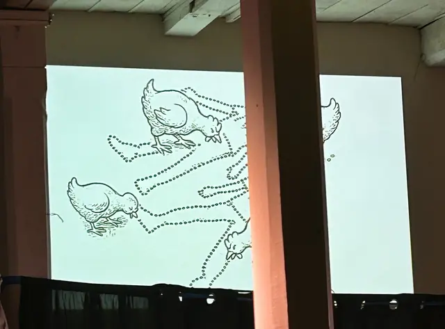 Bilder bzw. Zeichnungen wurden mittels eines Beamers zu den einzelnen Szenen eingeblendet.
