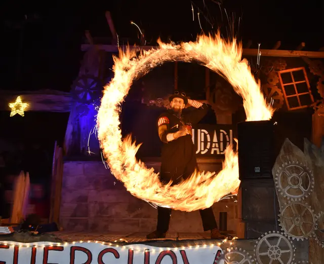 Feuer-Show an der Leine