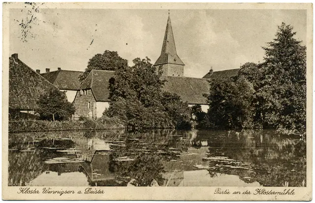 altes Bild um 1950 auf das Kloster und Kirche und Klostermühle Postkarte | Foto: Winfried Gehrke
