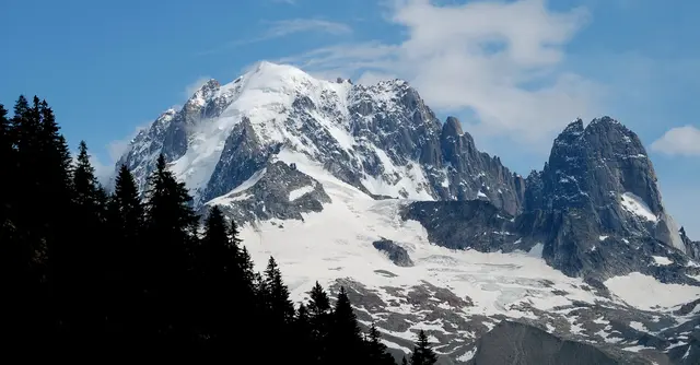 Die Aig. Verte ist 4121 Meter hoch. Dort oben, rechts über der Seilbahnstation und unterhalb des Gipfelschneefeldes, machen wir eine spannende Grattur. | Foto: Markus Wolter