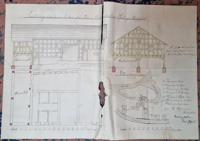 Bauplan und Lageplan Mühle Hatzfeld