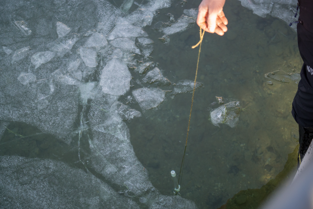 Neujahrs-Anbaden 2026 im Friedberger Baggersee.Veranstalter Jürgen Koppold auf dem Weg zum Messen der Wassertemperatur | Foto: FSeventfoto