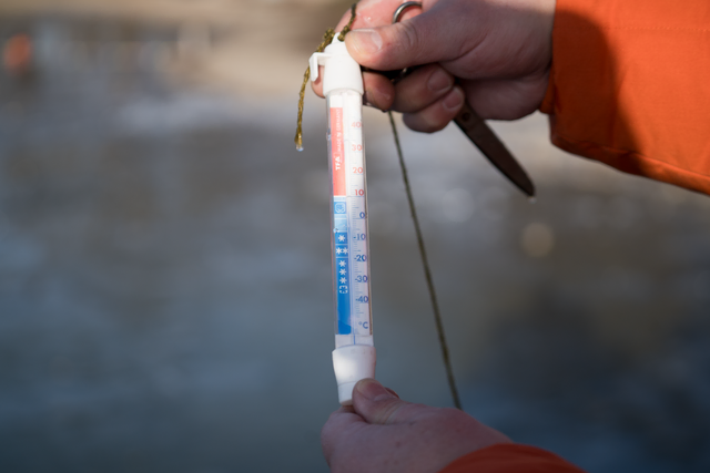Neujahrs-Anbaden 2026 im Friedberger Baggersee.Veranstalter Jürgen Koppold beim Messen der Wassertemperatur | Foto: FSeventfoto