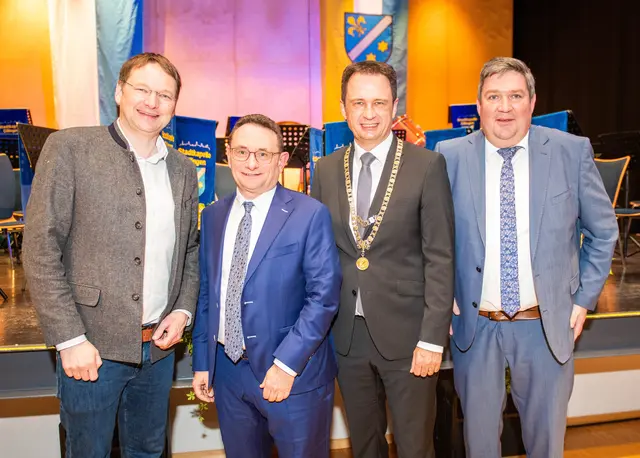 Zu Gast beim Neujahrsempfang der Stadt Dillingen (von links):
Günzburgs Landrat Dr. Hans Reichhart, der Parlamentarische Staatssekretär im Verkehrsministerium MdB Ulrich Lange und Landrat Markus Müller. | Foto: Jan Koenen - Stadt Dillingen