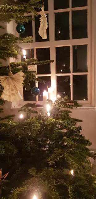 Gesangbuchengel und echte (!) Kerzen am Boitzumer Weihnachtsbaum (6.1.26)