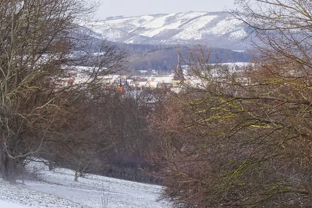 Blick vom Kastanienwäldchen über Wernigerode auf die Harzberge
