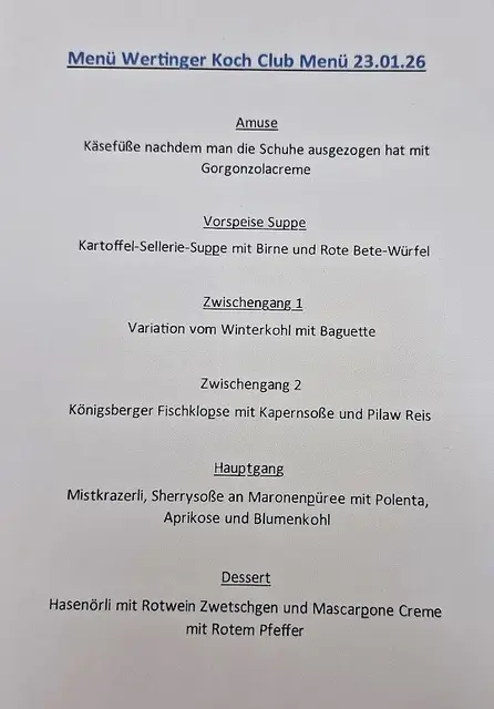 Die Menükarte für den Kochabend am 23. januar 2026. | Foto: Otto Killensberger
