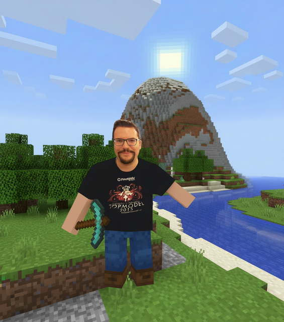 Dominik Wachta alias DJ Dominik Wachta &amp; friends als Minecraft Figur, passend zum neuen Minecraft Song "Mine it! Craft it!" (Original-Foto mit KI verändert) | Foto: Zur Verfügung gestellt