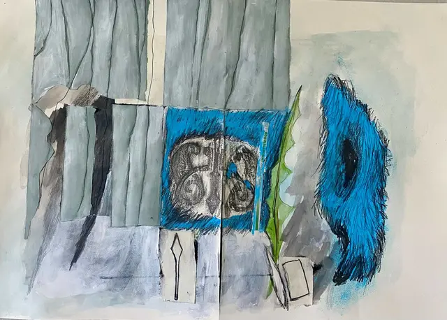 Brigitte Heintze, Hogfors IV, Graphit, Collage, Oilstick, 42x59 cm, 2025 | Foto: Sascha Heintze, © VG Bild-Kunst, Bonn 2026